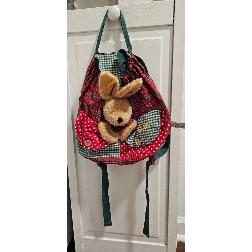 Die Spiegelburg Felix the Rabbit Plush Kids Backpack Plaid Gingham Red Green